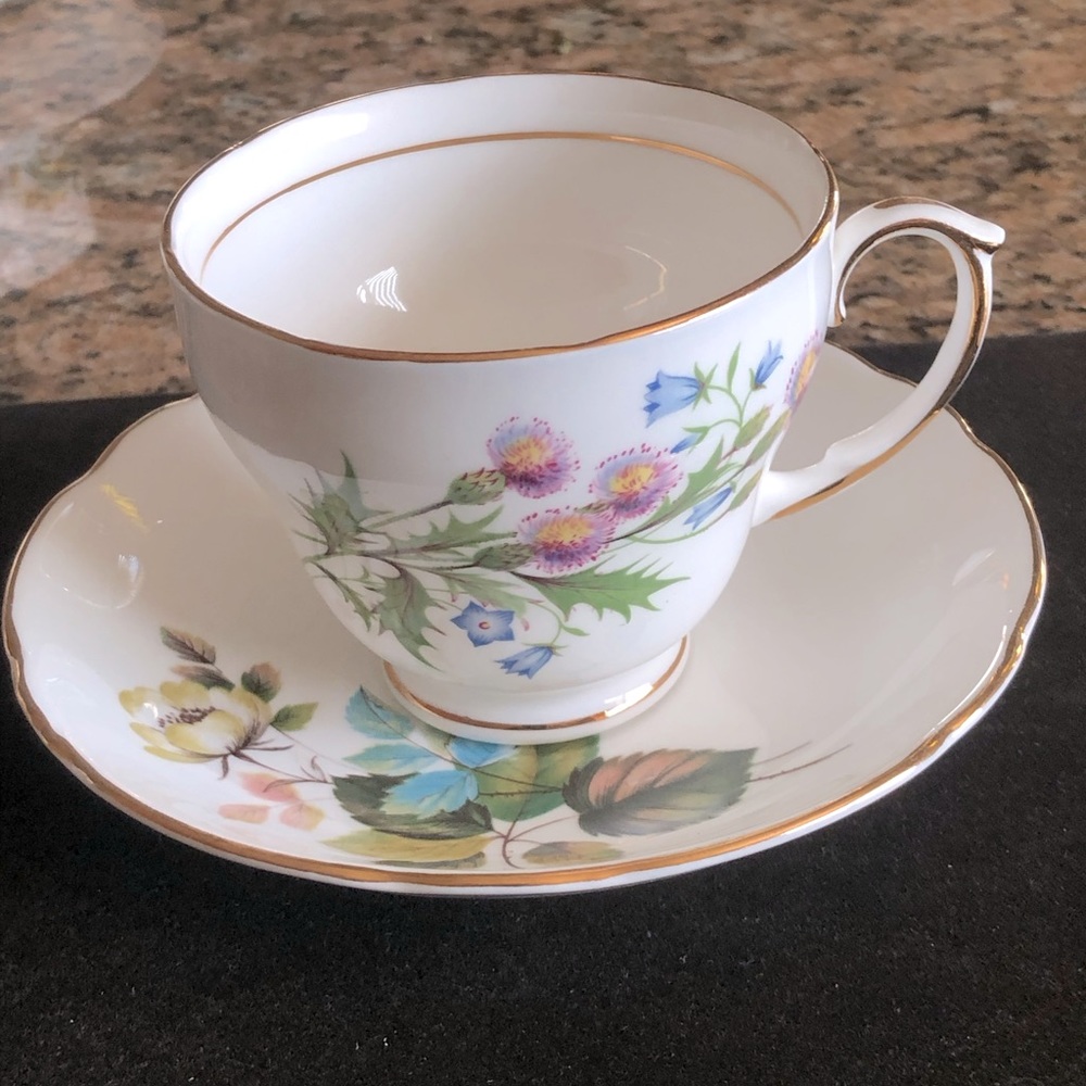 Vtg Duchess England Bone China teacup & saucer-thistle, blue bells